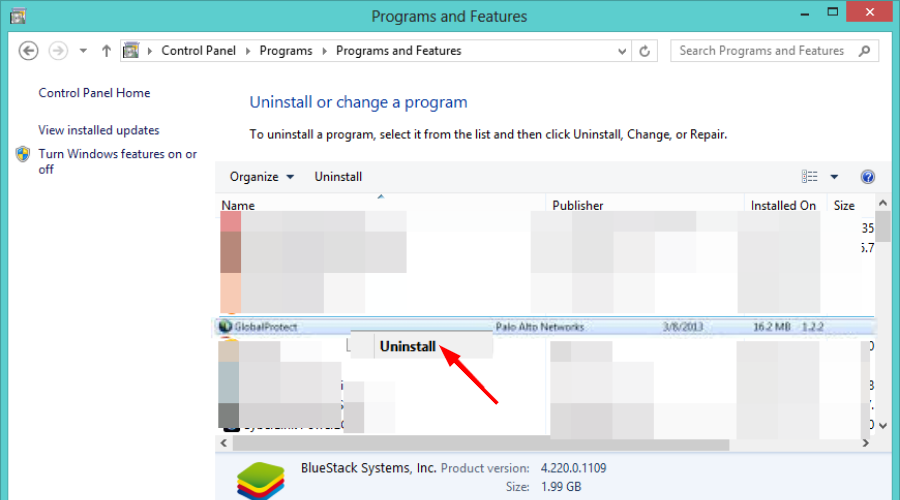 Удаление GlobalProtect из списка программ