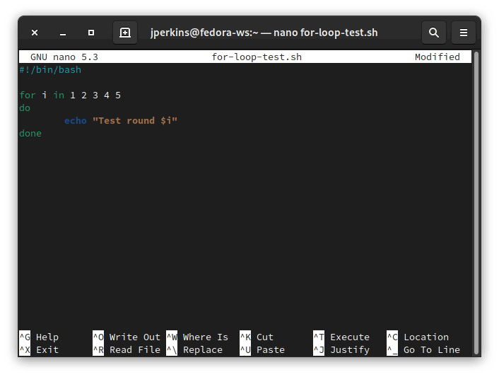 Иллюстрация простого цикла for в Bash