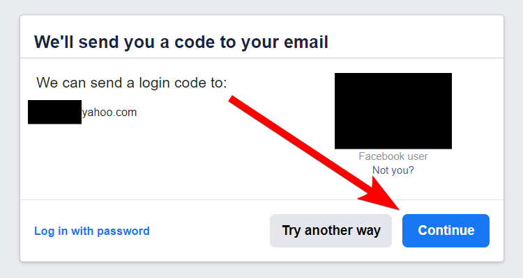 Отправка кода для сброса пароля на электронную почту в Facebook.