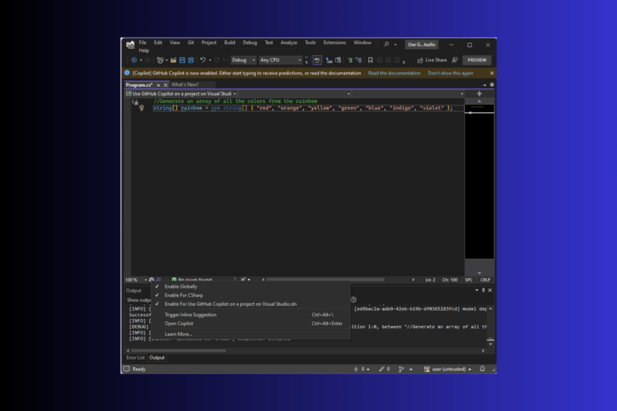 GitHub Copilot в Visual Studio — быстрое руководство