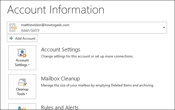Меню Account Information с кнопкой Cleanup Tools