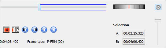 Выделение и отметка точек A и B в Avidemux