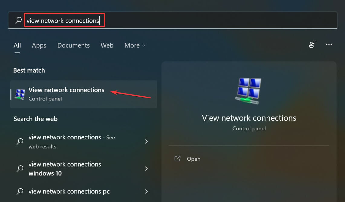 Открыть View network connections