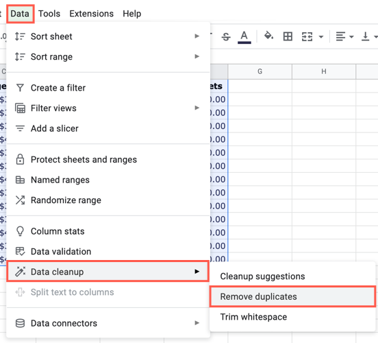 Пункт меню Очистка данных с удалением дубликатов