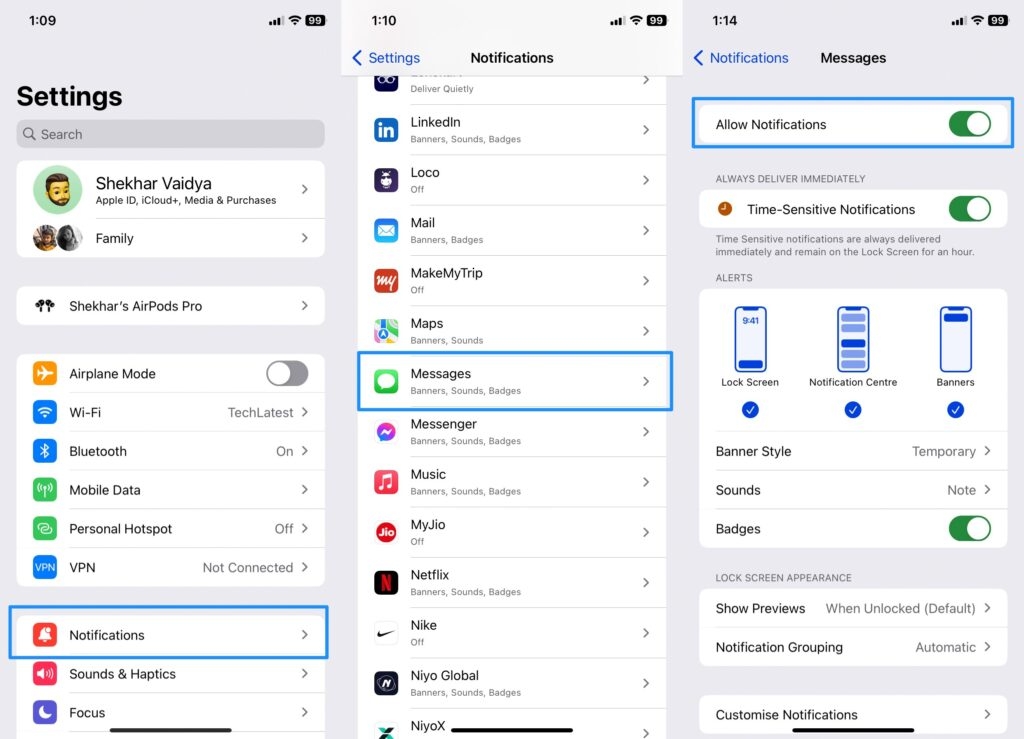 Разрешить уведомления iPhone - Не приходят текстовые уведомления на iPhone