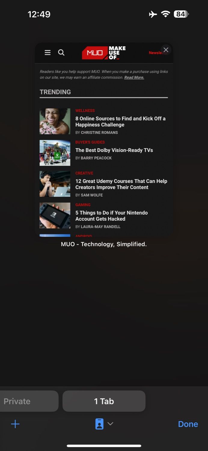 Вкладка браузера в новом профиле