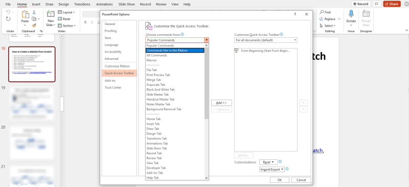 Enable Speak click Commands Not in the Ribbon