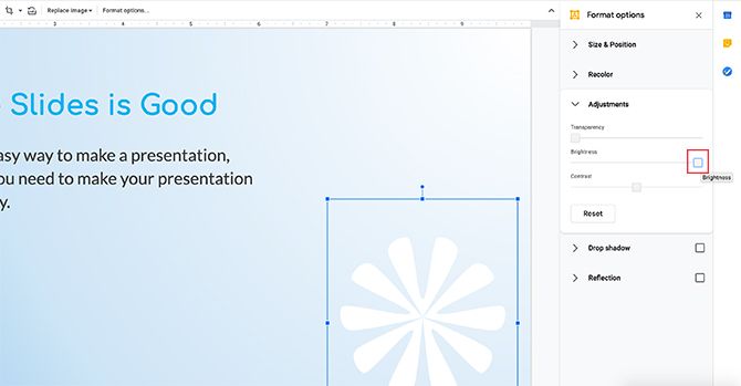 Ползунок яркости в Google Slides