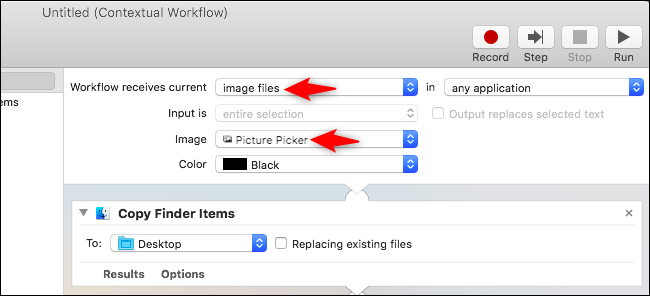 Настройки рабочего процесса: выбор типа файлов и иконки для Quick Action