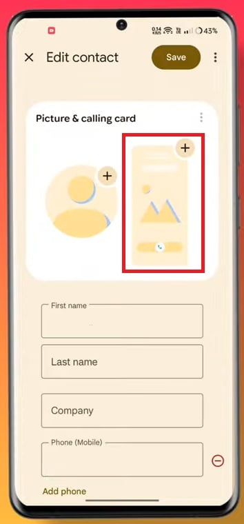 ícone para adicionar foto à calling card