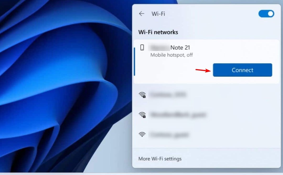 Подключение к мобильной точке доступа в Windows 11