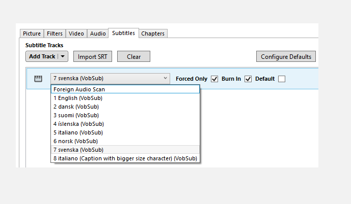 Настройки субтитров: встроенные или внешние