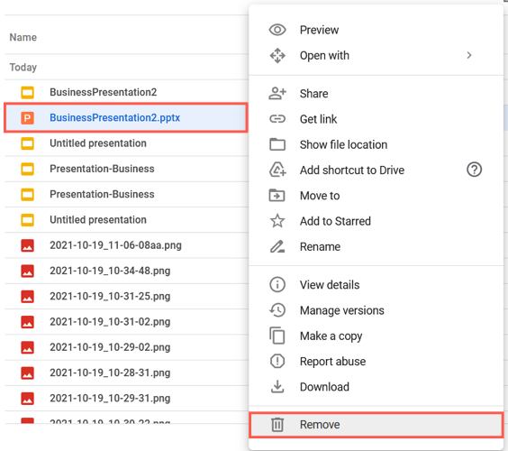 Кликните исходный PPTX правой кнопкой и выберите Удалить.