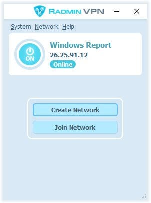 Главное окно Radmin VPN: кнопка «Create Network»