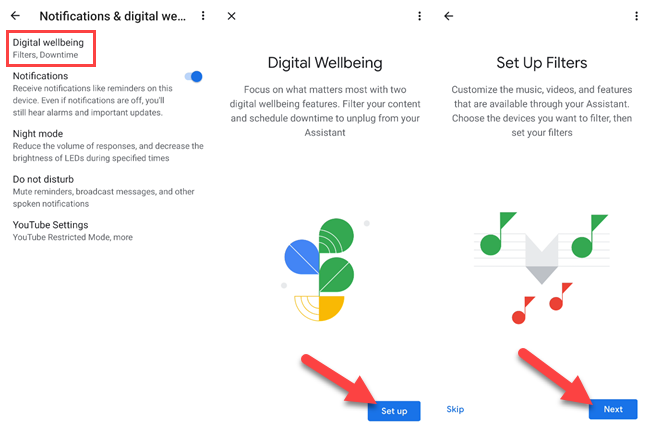 Раздел «Цифровое благополучие» с поясняющими экранами