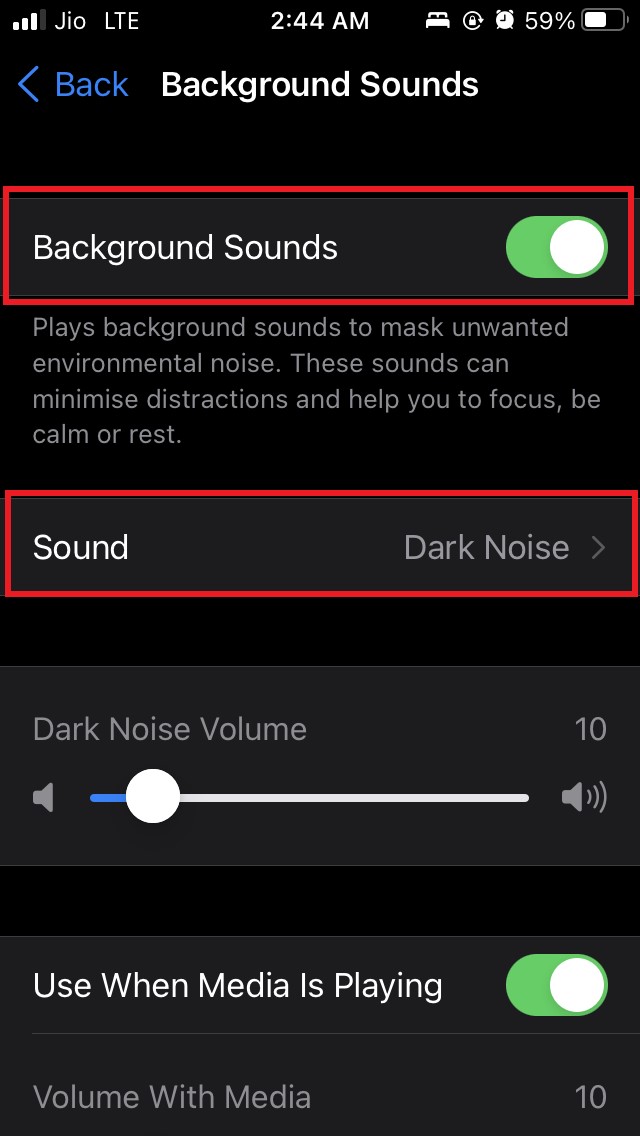 Включение фоновых звуков в iOS 15