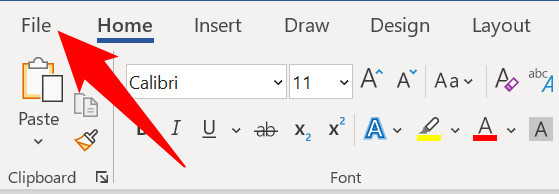 Нажмите File в левом верхнем углу Word.
