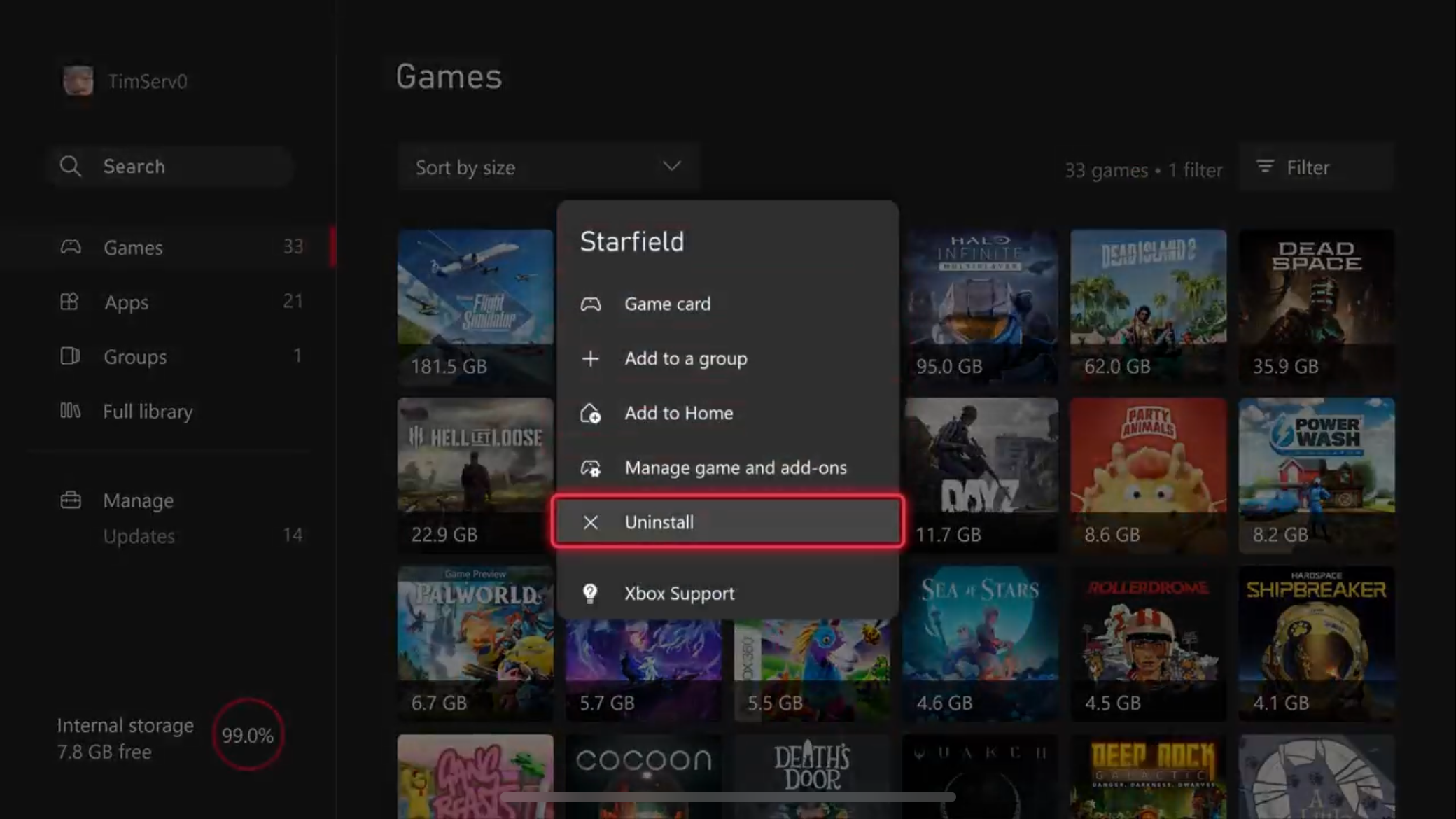 Удаление игры из списка 