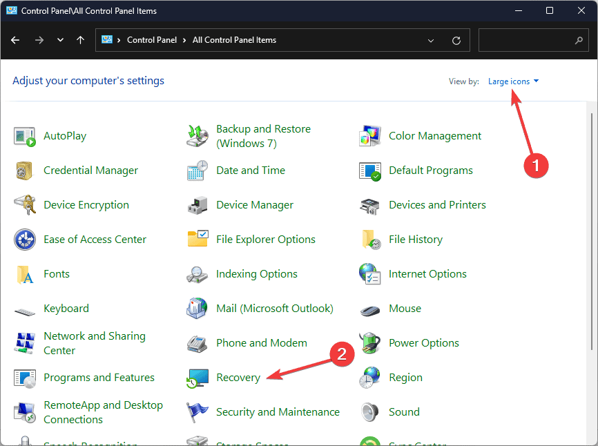 Опция восстановления