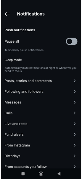 Настройки уведомлений в Instagram