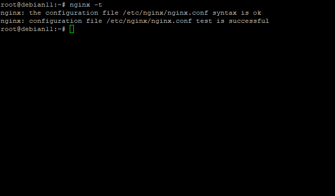Результат проверки конфигурации nginx — nginx -t