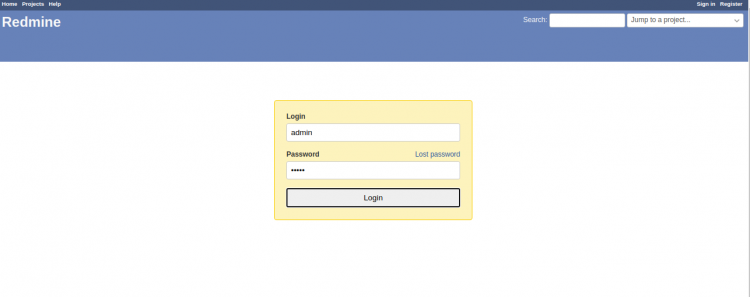 Страница входа Redmine