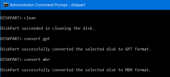 Команда convert gpt в diskpart