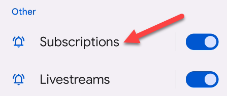 Список каналов уведомлений приложения