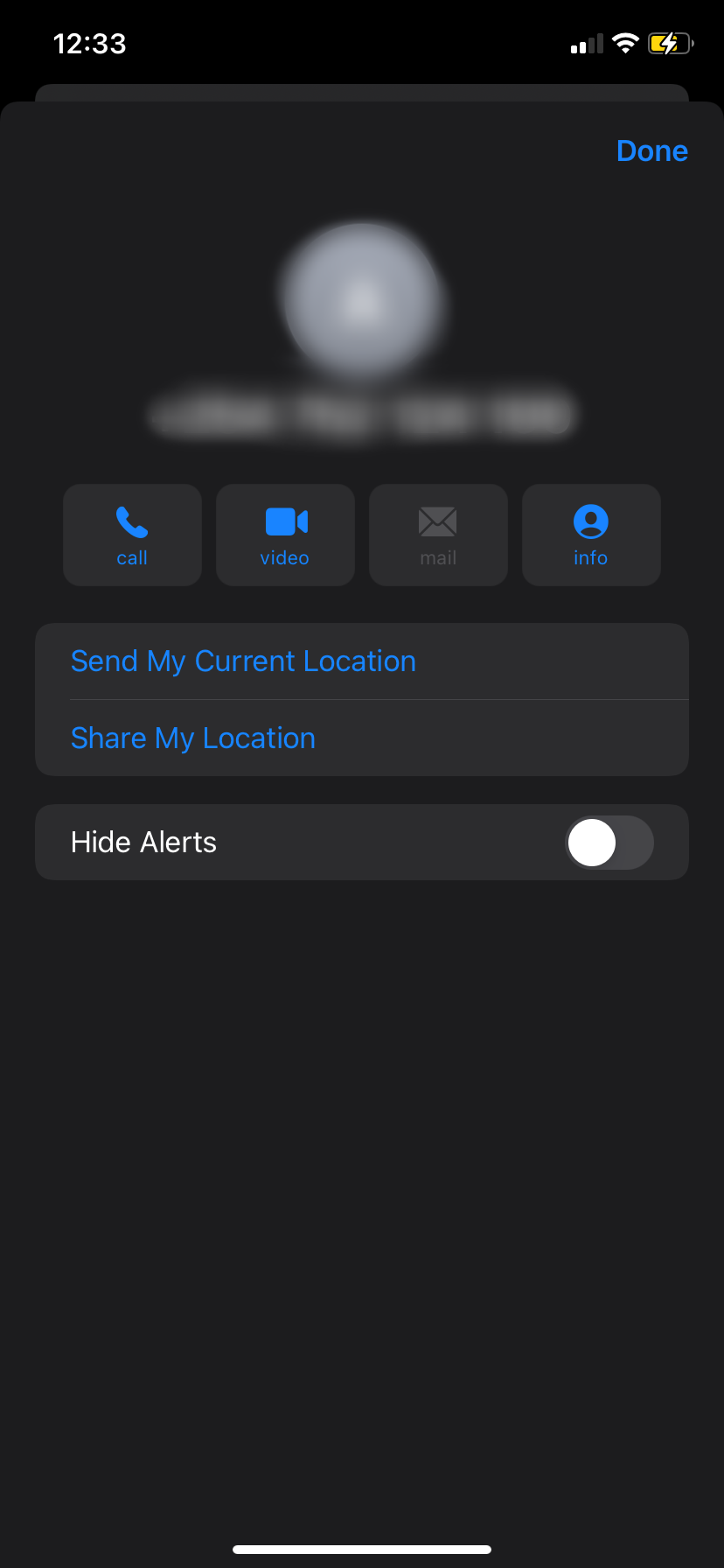 Страница информации о контакте в iMessage