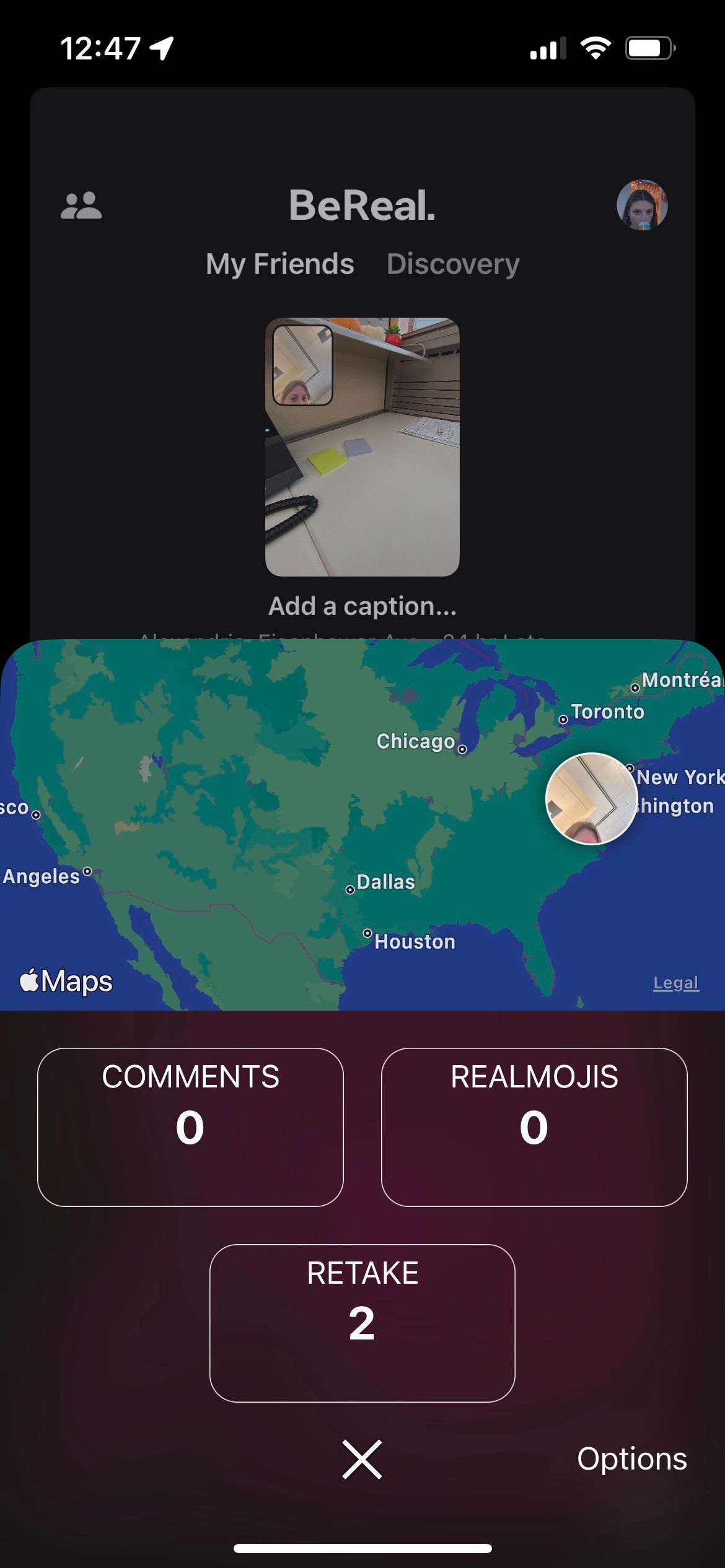 Меню статистики BeReal