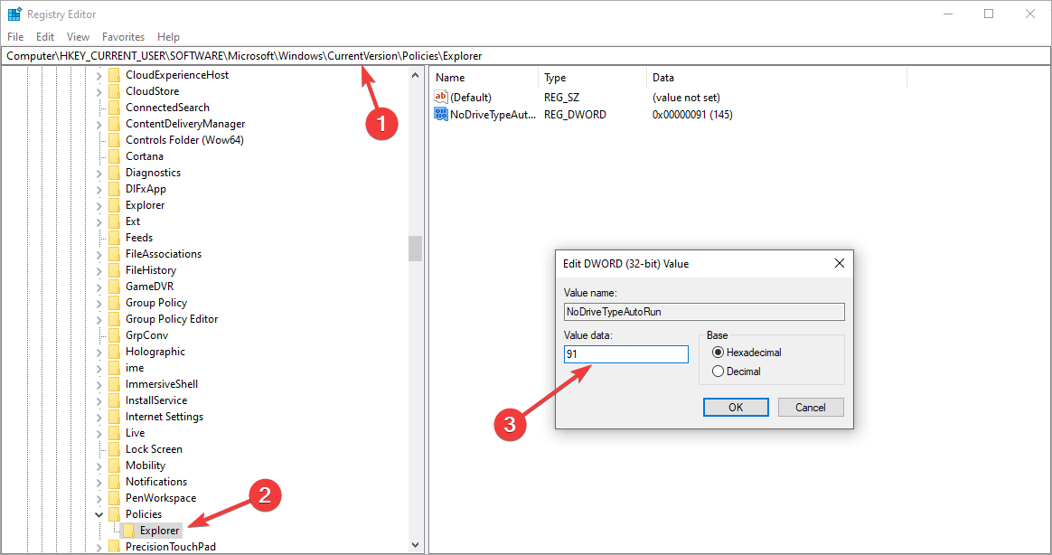 Таблица кодов NoDriveTypeAutorun с пояснениями