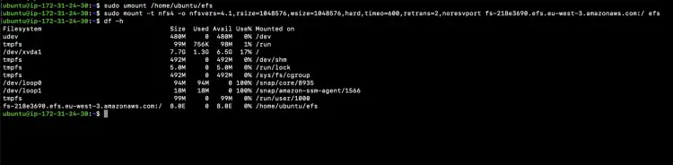 EFS примонтирован на Ubuntu