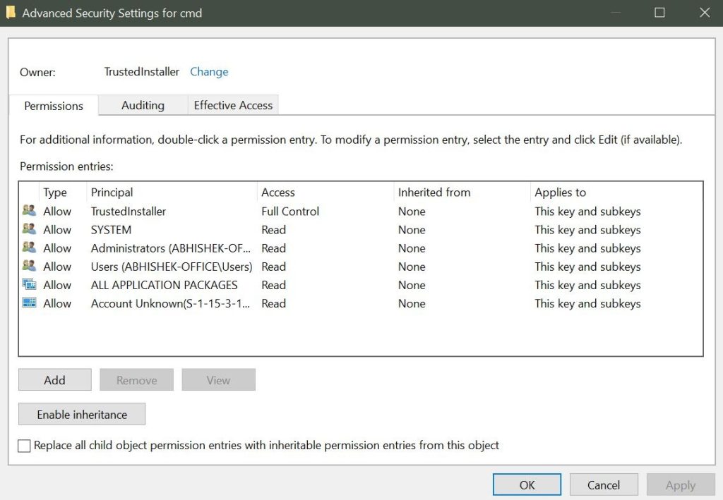 Изменение владельца ключа