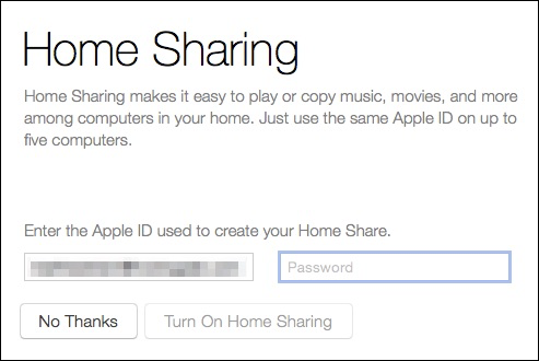 Параметры Home Sharing в iTunes на компьютере