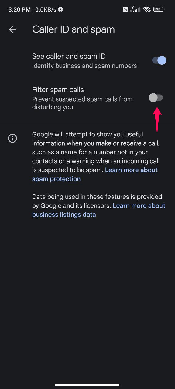 Настройки телефона: фильтрация спама