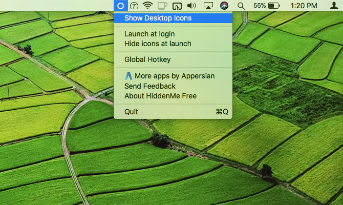 иконка HiddenMe в строке меню для скрытия значков рабочего стола