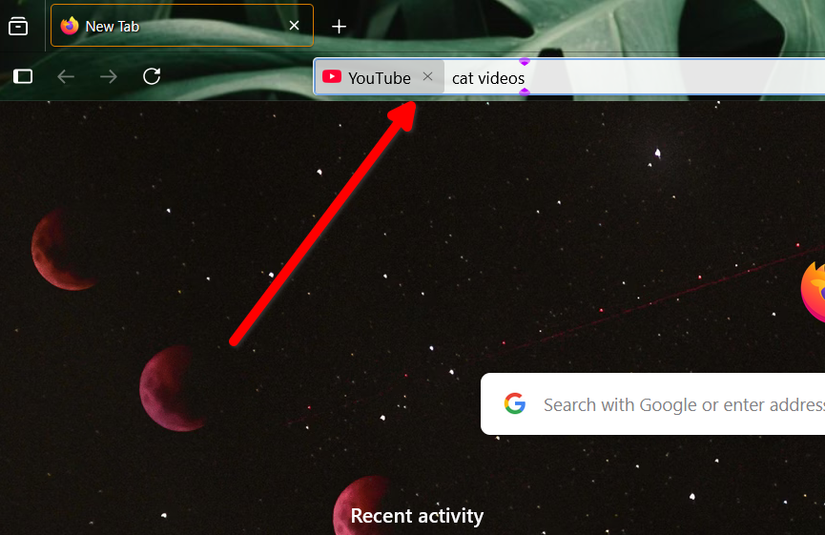 Индикатор пользовательского поискового ярлыка YouTube в адресной строке