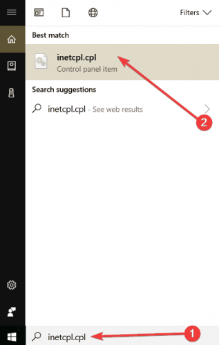 Открытие свойств обозревателя Internet