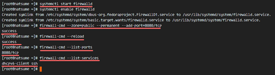 Открытие порта 8080 в firewalld