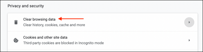 Параметры Очистить данные браузера в Chrome