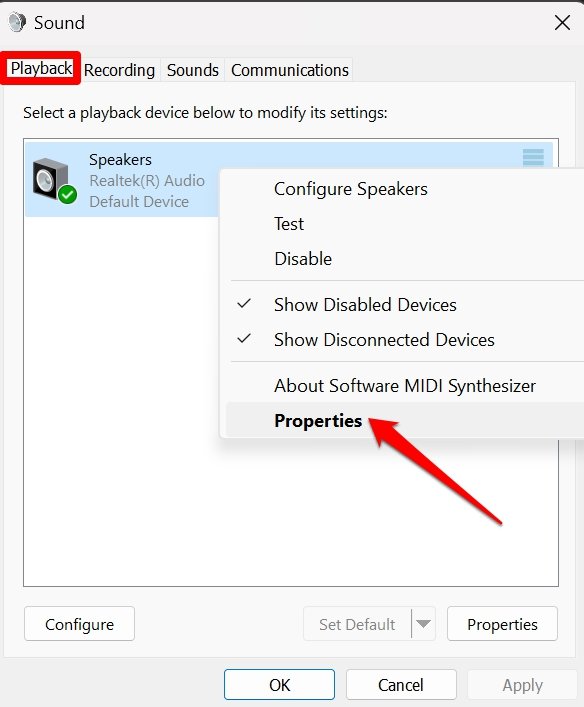 Свойства устройства воспроизведения в Windows 11