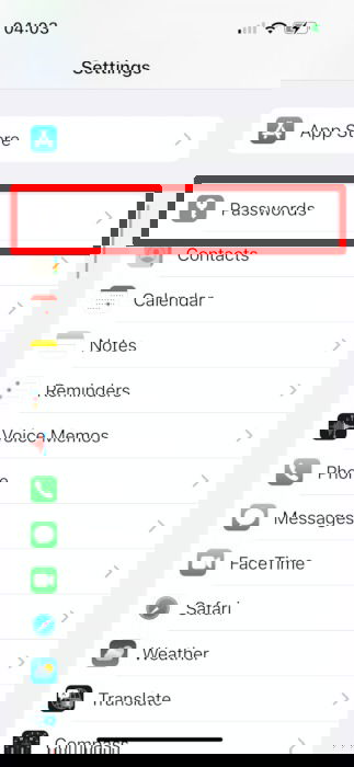 Экран Настроек iOS с разделом 