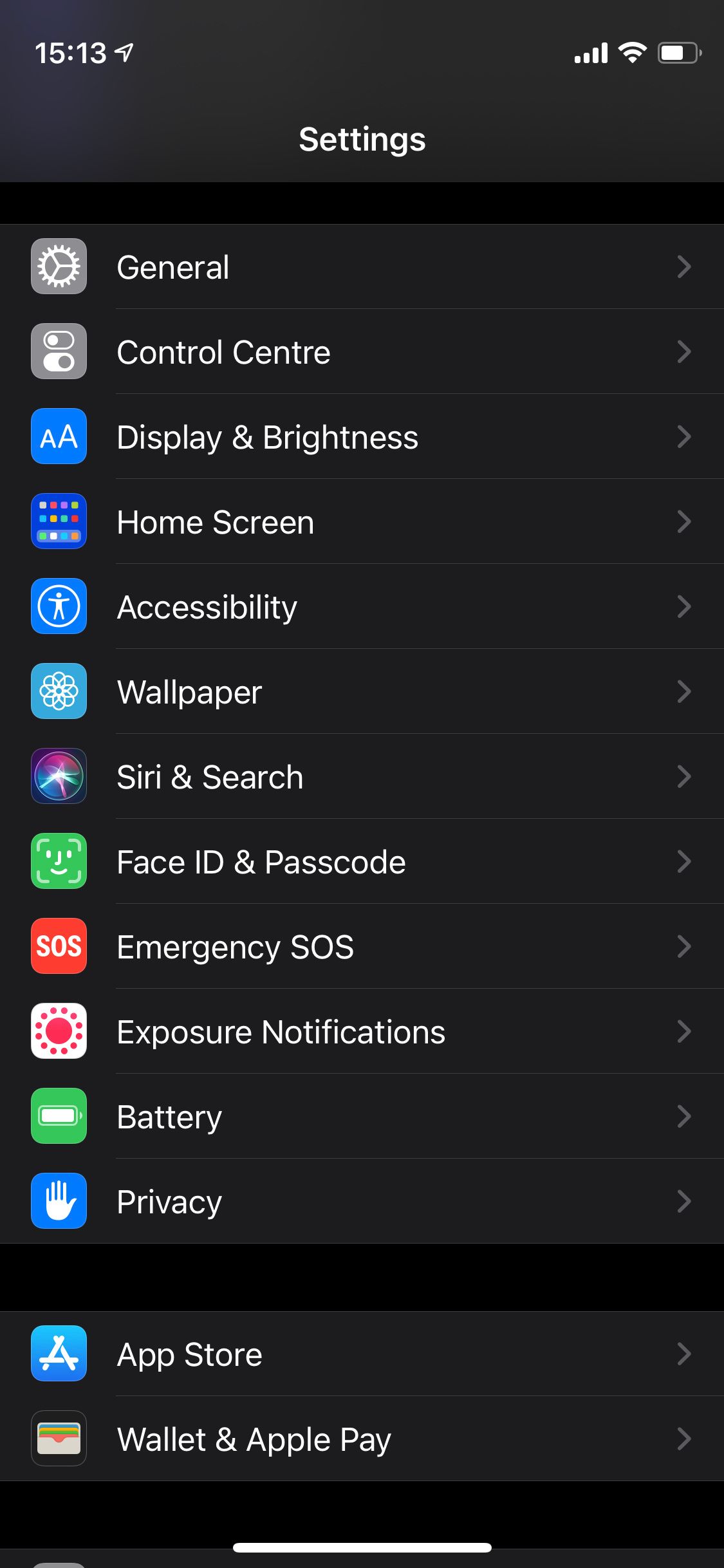 iPhone Settings in Dark Mode