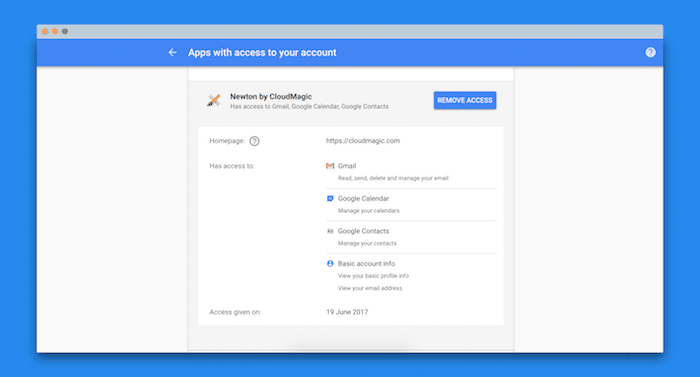 скриншот: редактирование доступа сторонних приложений в Gmail