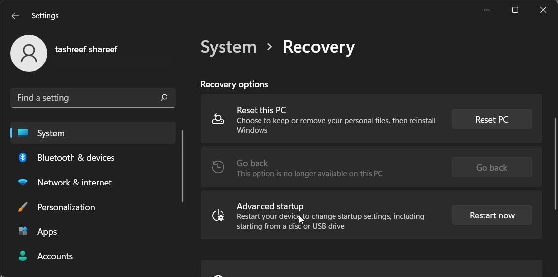 Параметр возврата к предыдущей версии Windows 11 в настройках