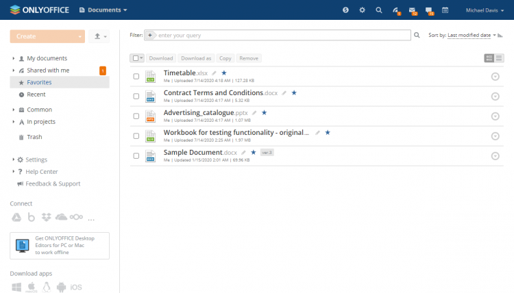 ONLYOFFICE Groups интерфейс