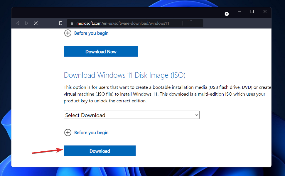 ISO-образ Windows 11, окно загрузки ISO