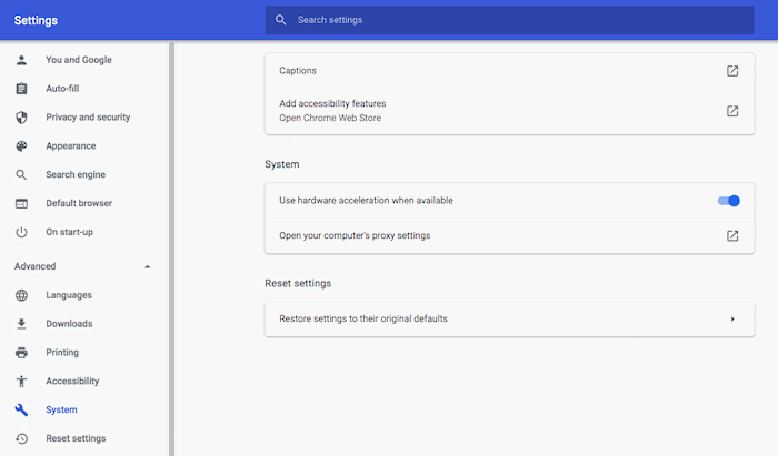 Системные настройки прокси для Chrome