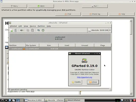 Окно GParted для редактирования разделов