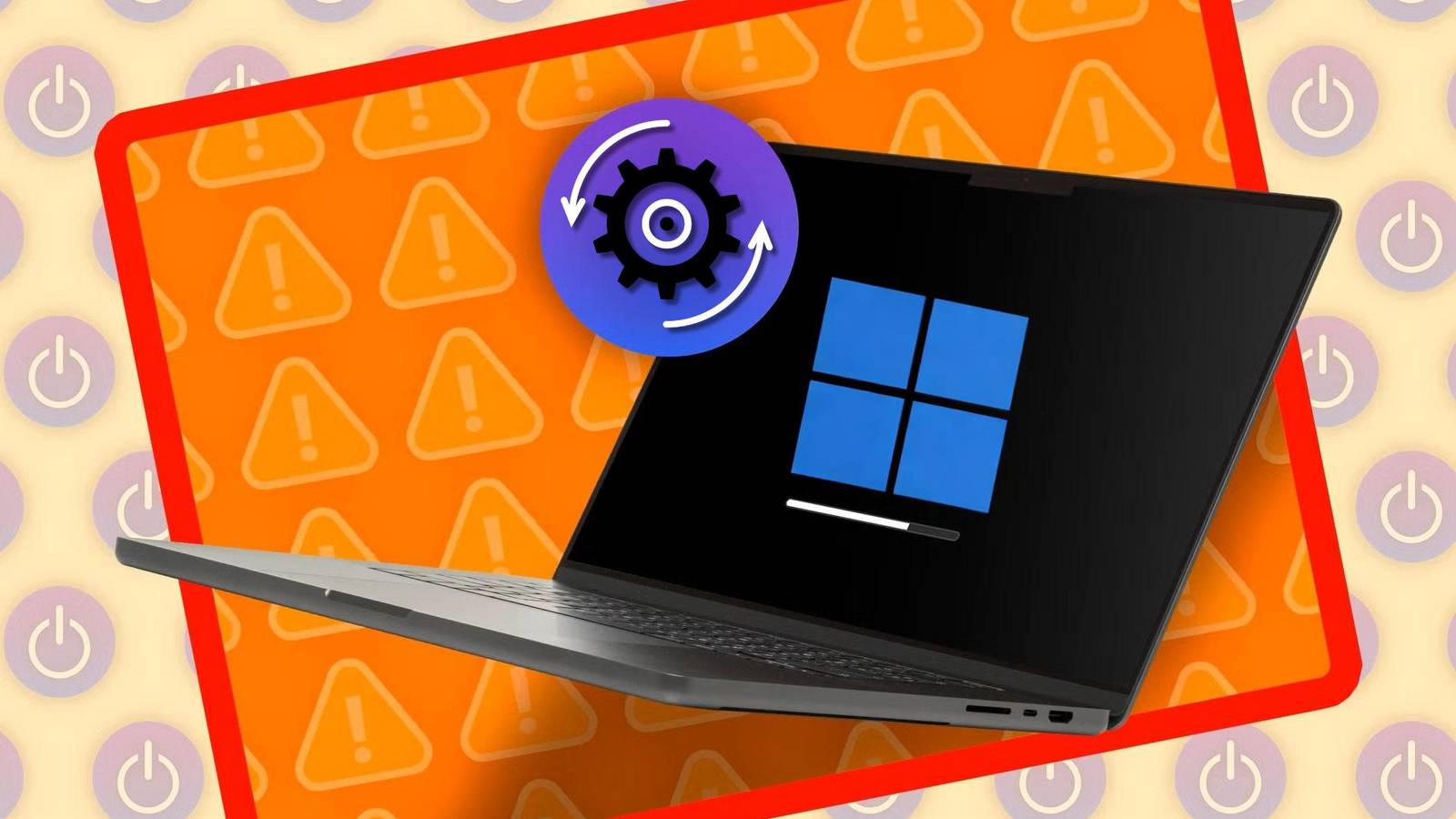 Ноутбук на экране загрузки с логотипом Windows Update
